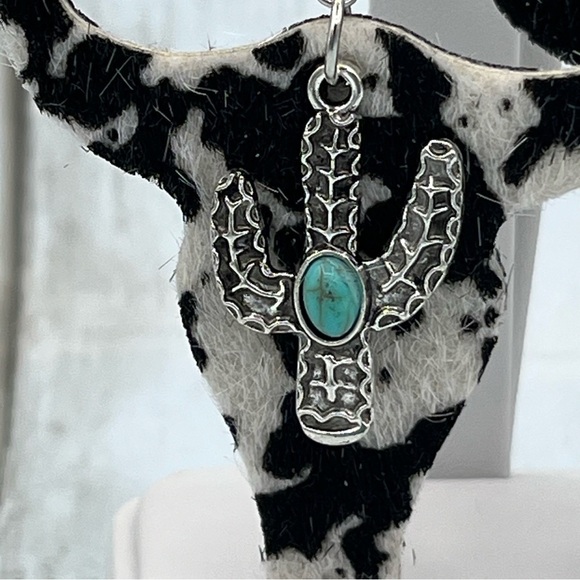 Southwest Cactus Turquoise Inlaid Earrings - Brand New - Picture 2 of 8